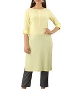 Light-yellow plain rayon ethnic-kurtis