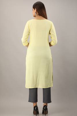 Light-yellow plain rayon ethnic-kurtis 2