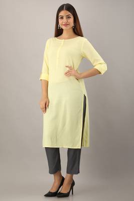 Light-yellow plain rayon ethnic-kurtis 3