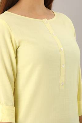Light-yellow plain rayon ethnic-kurtis 4