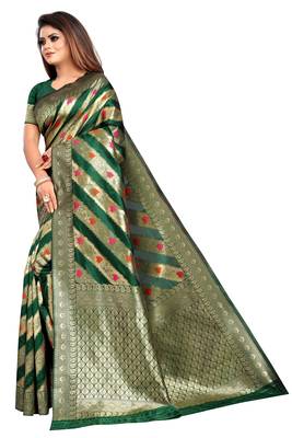 Green woven poly silk saree with blouse 2