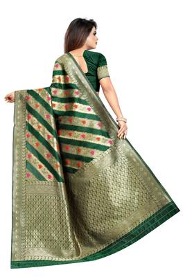 Green woven poly silk saree with blouse 3