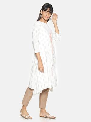 White printed cotton long-kurtis 1