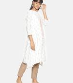 White printed cotton long-kurtis