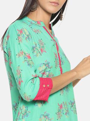 Sea-green printed rayon long-kurtis 5