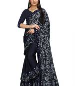 Navy blue printed lycra saree with blouse