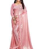 Pink plain lycra saree with blouse