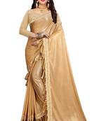 Golden plain lycra saree with blouse