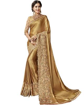 Golden embroidered art silk saree with blouse 1