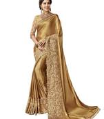 Golden embroidered art silk saree with blouse