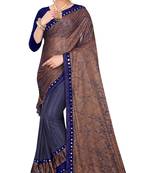 Brown printed lycra saree with blouse