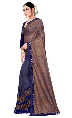 Brown printed lycra saree with blouse 2