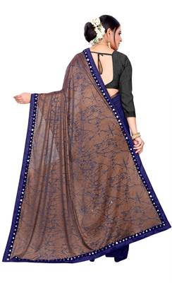 Brown printed lycra saree with blouse 3