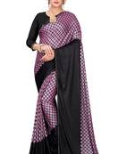 Purple printed lycra saree with blouse