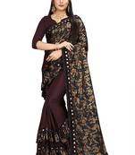 Brown printed lycra saree with blouse