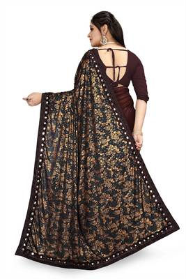 Brown printed lycra saree with blouse 4