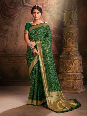 Green woven banarasi silk saree with blouse 1