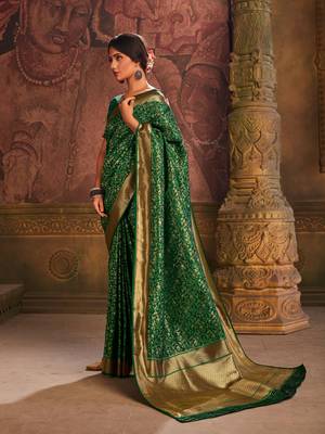 Green woven banarasi silk saree with blouse 2