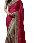 Pink embroidered art silk saree with blouse