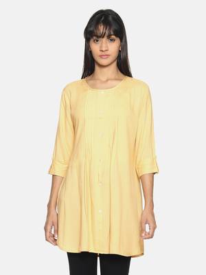 Beige solid rayon short-kurtis 1