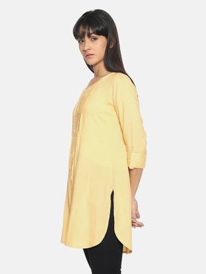 Beige solid rayon short-kurtis 2