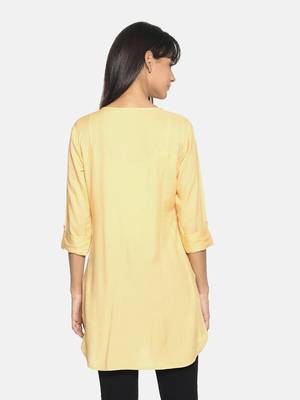 Beige solid rayon short-kurtis 3