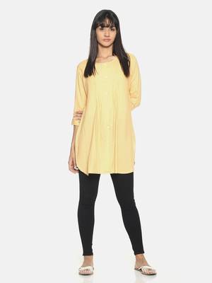 Beige solid rayon short-kurtis 4