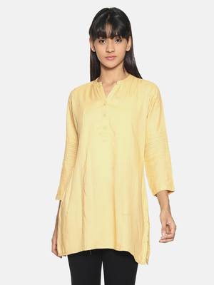 Beige solid rayon short-kurtis 1