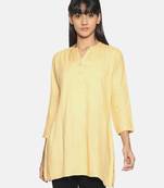 Beige solid rayon short-kurtis