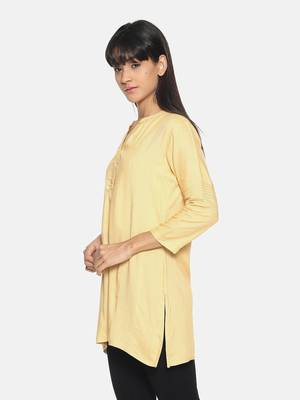 Beige solid rayon short-kurtis 2