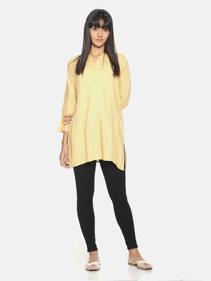 Beige solid rayon short-kurtis 4