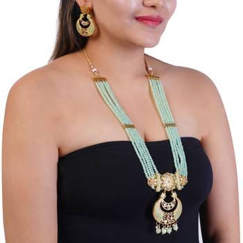 Mint Brass Meenakari Beaded Kundan Necklace Set with Earrings 2