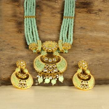 Mint Brass Meenakari Beaded Kundan Necklace Set with Earrings 3