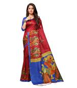 Maroon printed art silk saree with blouse