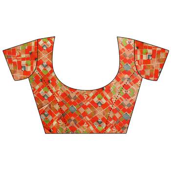 Orange printed art silk saree with blouse 3