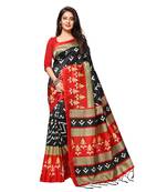 Black printed art silk saree with blouse