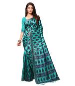 Sky blue printed art silk saree with blouse