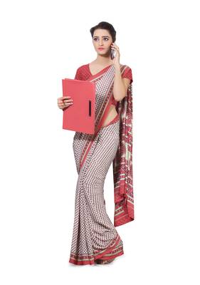 White printed crepe saree with blouse 1