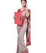 White printed crepe saree with blouse