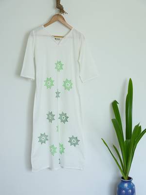 White with Amazing Block Prints Premium Khadi Kurta 1
