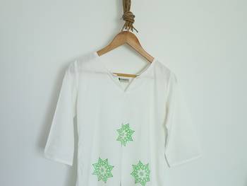 White with Amazing Block Prints Premium Khadi Kurta 2