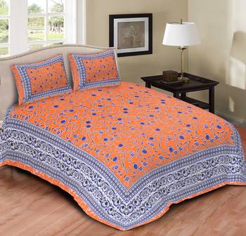 Ridan cotton printed multicolour double bed sheet with pillow cover 1