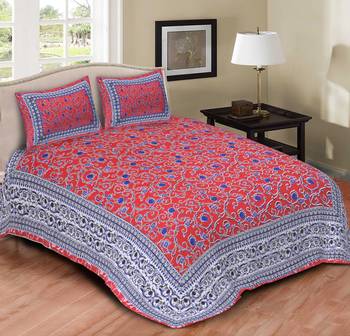 Ridan cotton printed multicolour double bed sheet with pillow cover 1