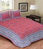 Ridan cotton printed multicolour double bed sheet with pillow cover