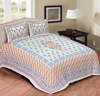 Ridan cotton printed multicolour double bed sheet with pillow cover 1