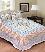 Ridan cotton printed multicolour double bed sheet with pillow cover