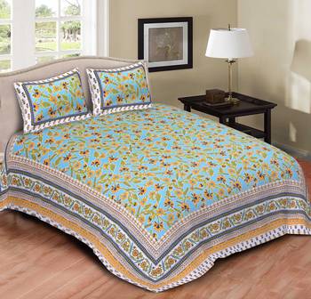 Ridan cotton printed multicolour double bed sheet with pillow cover 1