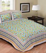 Ridan cotton printed multicolour double bed sheet with pillow cover