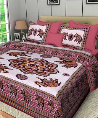 Ridan cotton printed multicolour double bed sheet with pillow cover 1