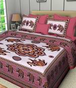 Ridan cotton printed multicolour double bed sheet with pillow cover